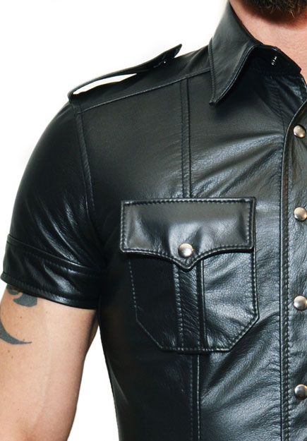 Short sleeve Police Leather Shirt