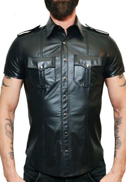 Short sleeve Police Leather Shirt