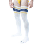 Hook'd Up Thigh High Socks White/Cadet Blue | Nasty Pig
